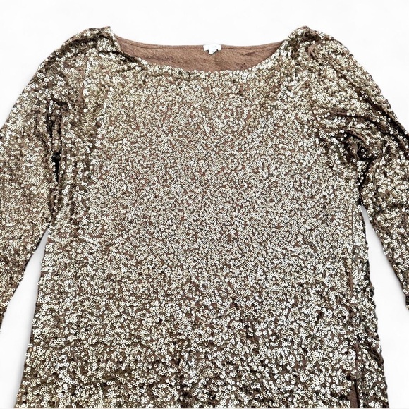 J. Crew Bronze Top Golden Sequin Sparkle Autumn Knit Size Medium - Picture 2 of 7